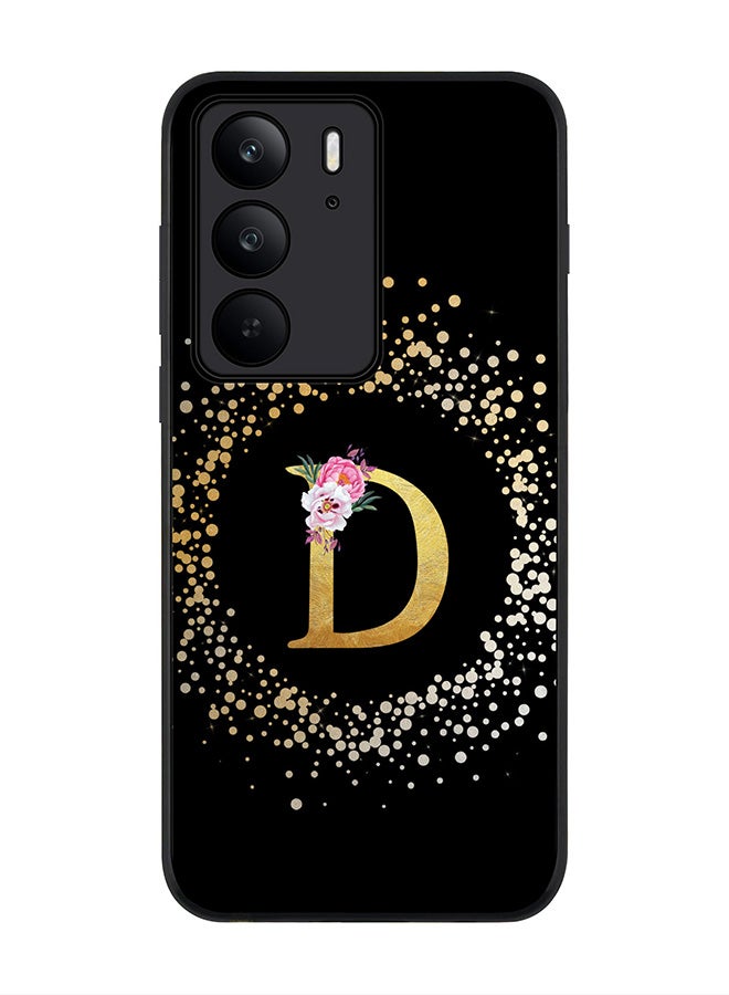 For Realme C75x / C75 4G Case,Slim fit Camera Protection, Shockproof Thin Phone cover  - Custom Monogram Floral - D ( Black )